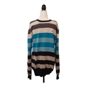 Hurley Men's Sz Large Striped Grey/ Blue/Black/White Cotton Sweater